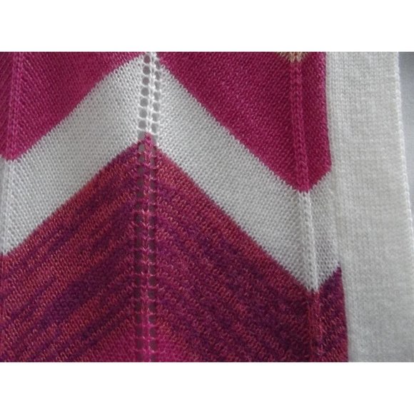 Christopher&Banks Open Front Long Cardigan Sweater PM ivory orange pink chevron - Picture 9 of 11